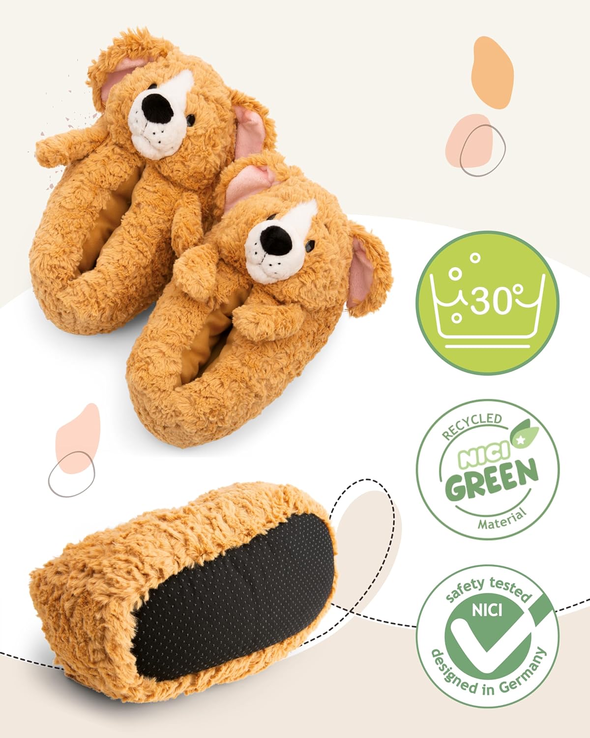 NICI Dog Slippers, Brown, EU 36-39/UK 3-6 (M), Warm NICI cuddly toy Slippers for Boys and Girls of all ages, Animal Shoes with Non-Slip Sole - 62169